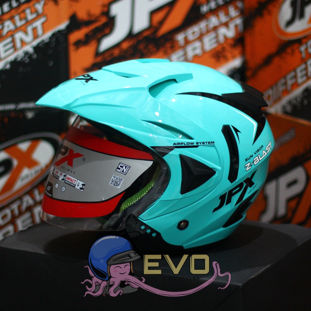 HELM JPX HALFFACE_JPX Z-BLAST - TOSCA BLUE GLOSS ( ONGKIR 2KG) JPX HALFFACE JPX SEMICROSS JPX ZBLAST