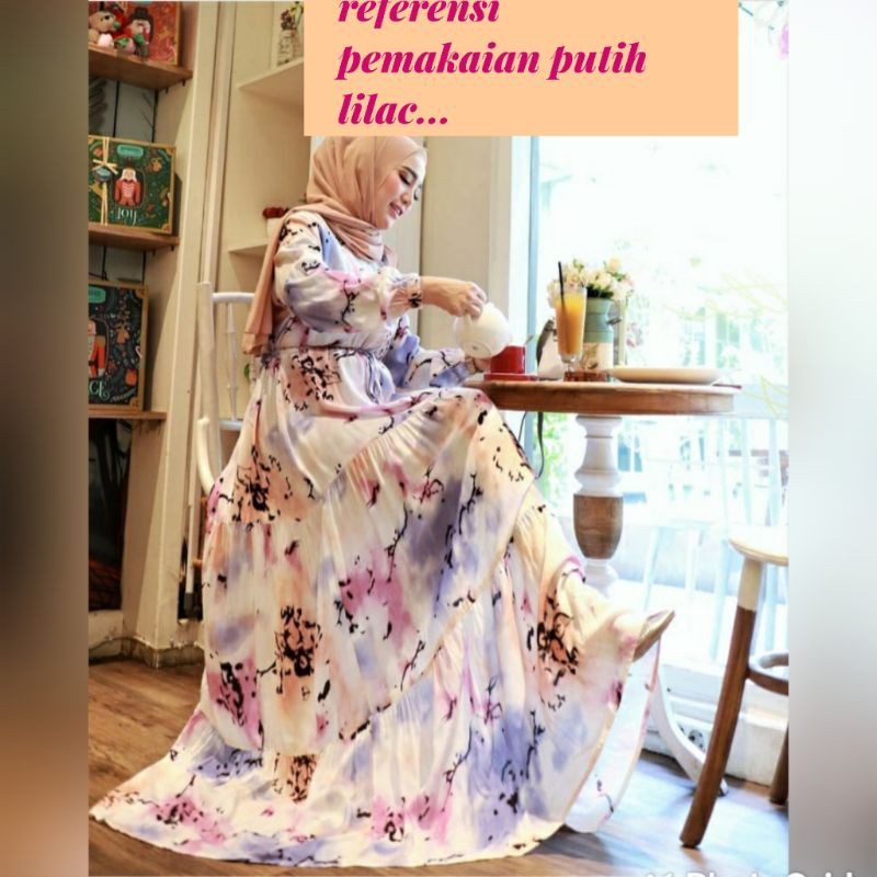 Homeydress Putih Lilac rayon premium / Set Dress Rayon premium / Dress wanita Premium