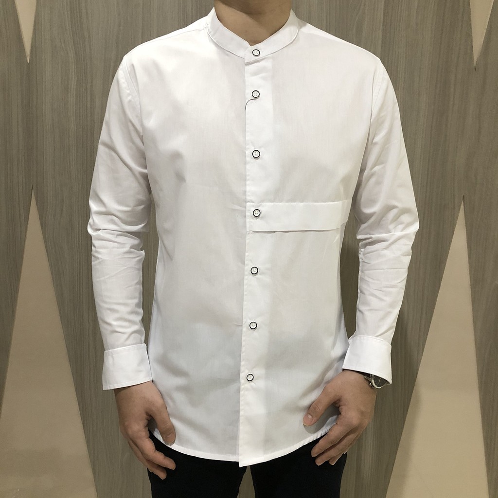 [GRIDLINE - LS039 Koko Black &amp; White] Kemeja Koko Polos Pria Katun Lengan Panjang SlimFit Keren