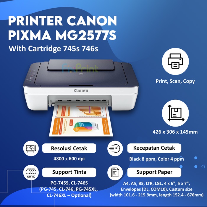 Printer Canon Pixma MG2570s / MG2577s Print Scan Copy With Ink Cartridge 745s 746s PG745 CL746 Small