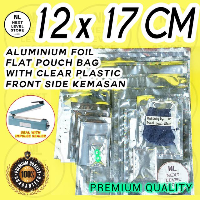 Aluminium Foil Pouch 12x17cm Flat Bag Clear Plastic Kemasan Premium