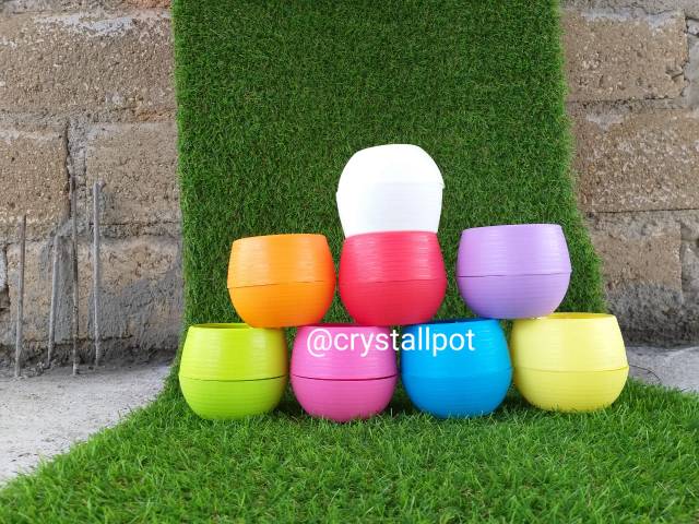 Pot bunga mini motif bola warna warni 9cm (fullcolour) - bola mini