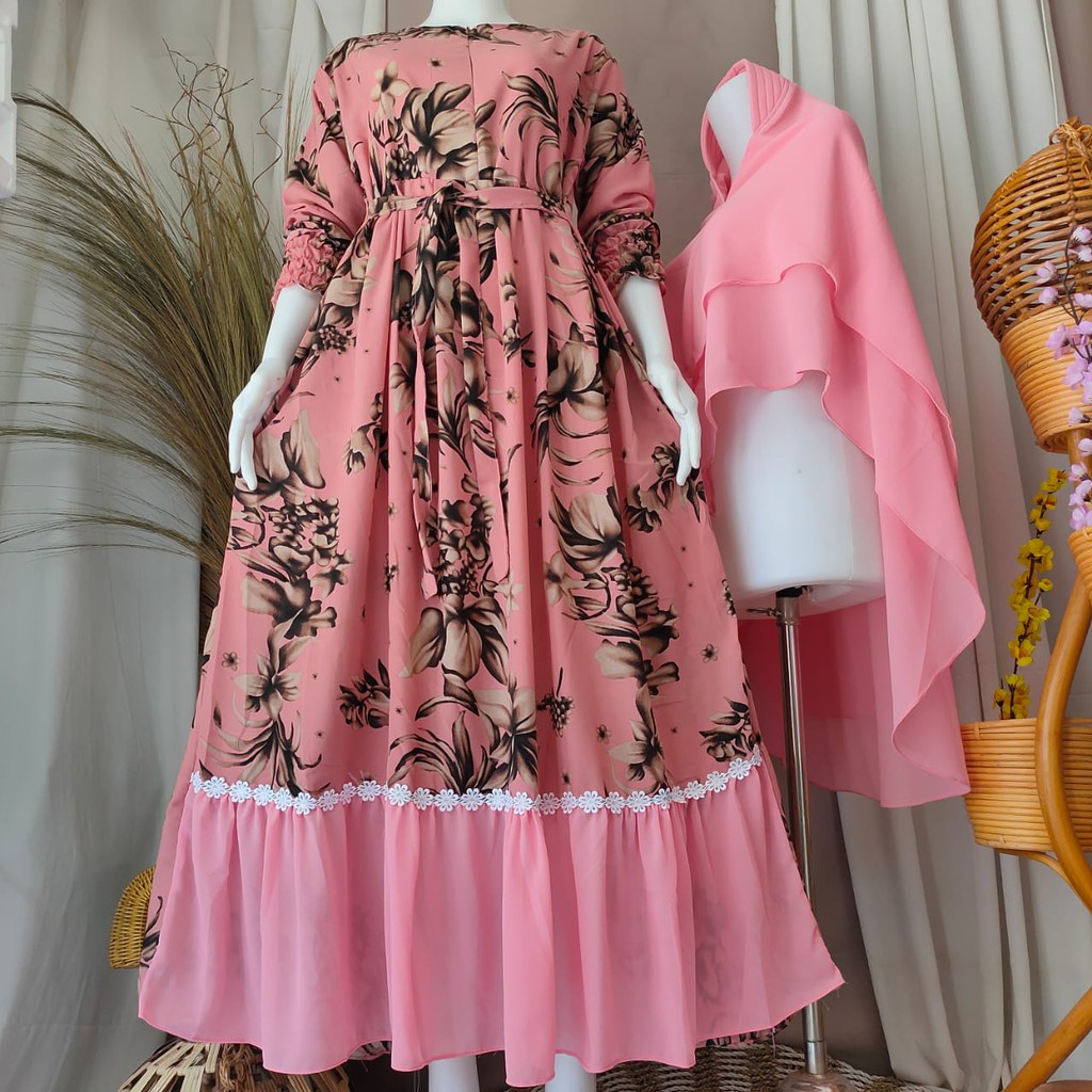 GAMIS MONALISA PREMIUM MOTIF BELINDA SET SYAR'I 2LAYER TERBARU/GAMIS MONALISA PREMIUM SET HIJAB TERL