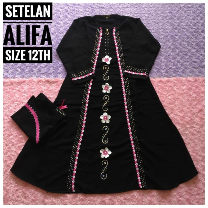 Abaya Alifa Stelan Anak Murah Terbaru Original 100%/Abaya Anak/Abaya Arab/Abaya hitam/gamis Hitam