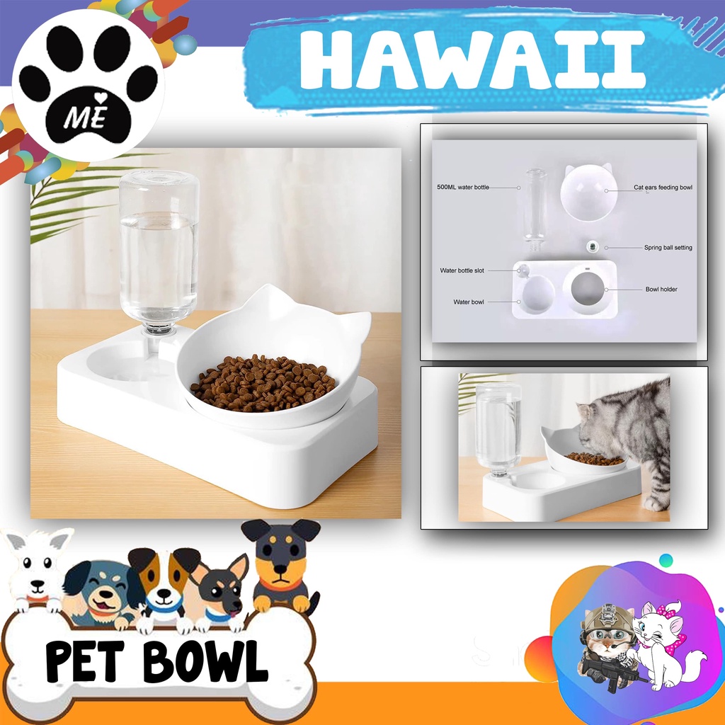 Pet Bowl Anti Slip &quot;HAWAII&quot; With Bottle For Cat &amp; Dog