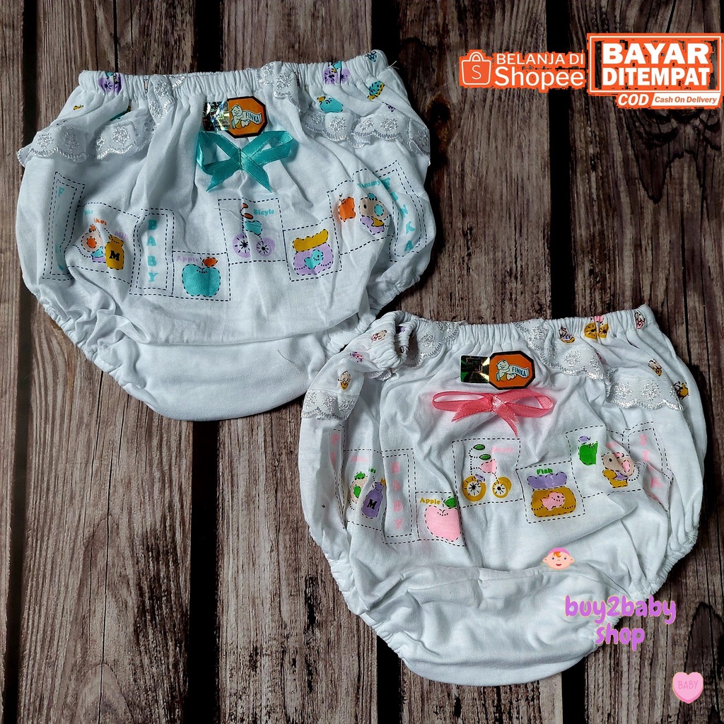 Celana dalam anak perempuan Finka 2 motif putih 1-2 tahun 2 PCS