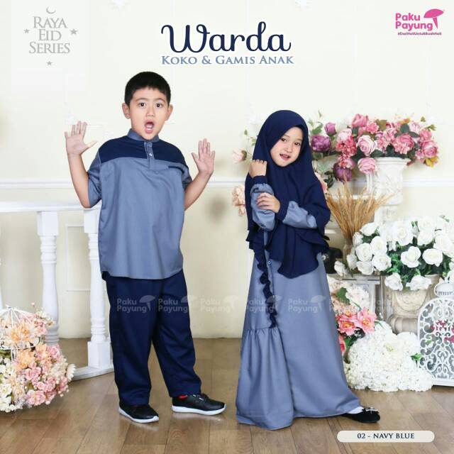  Gamis  dan koko couple anak  katun toyobo warda navy by paku  