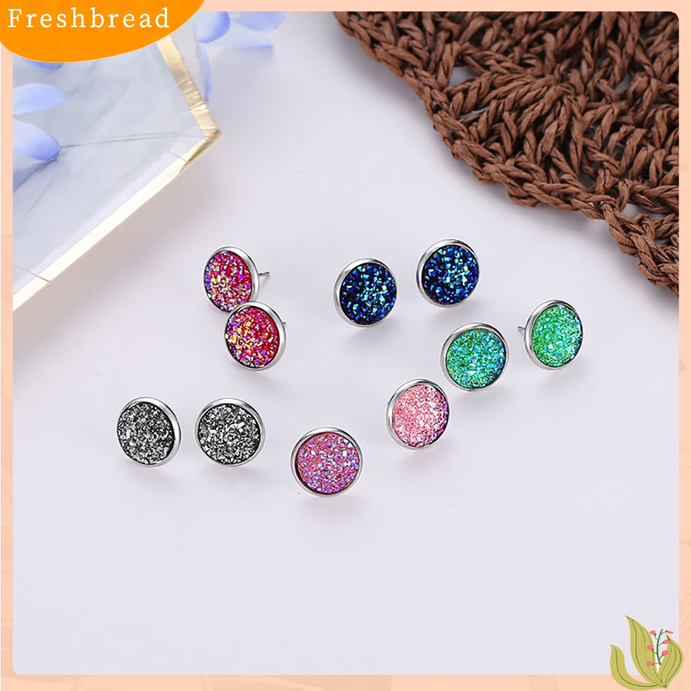 Fresh| Anting Stud Tindik Bentuk Bulat Motif Langit Berbintang Bahan Stainless Steel Untuk Wanita