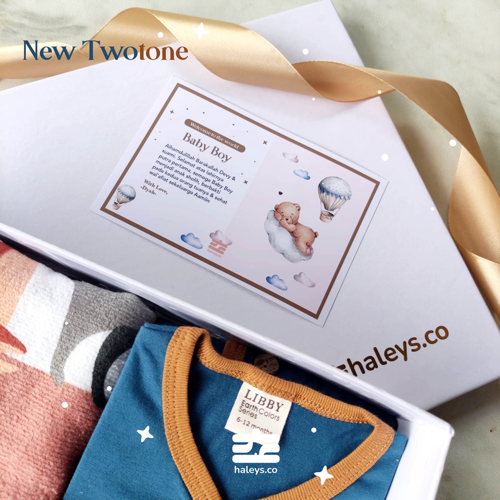 Haleys.co | NEW Twotone LIBBY  Paket Kado Baby Girl/Boy  0-12 month | Kado Lahiran Premium | Baby Gift Box |  Kado Bayi | Hampers Baby Girl | Hampers Bayi Laki Laki  VARIAN LIBBY Twotone + TOWEL LITTLE TERRY FOX