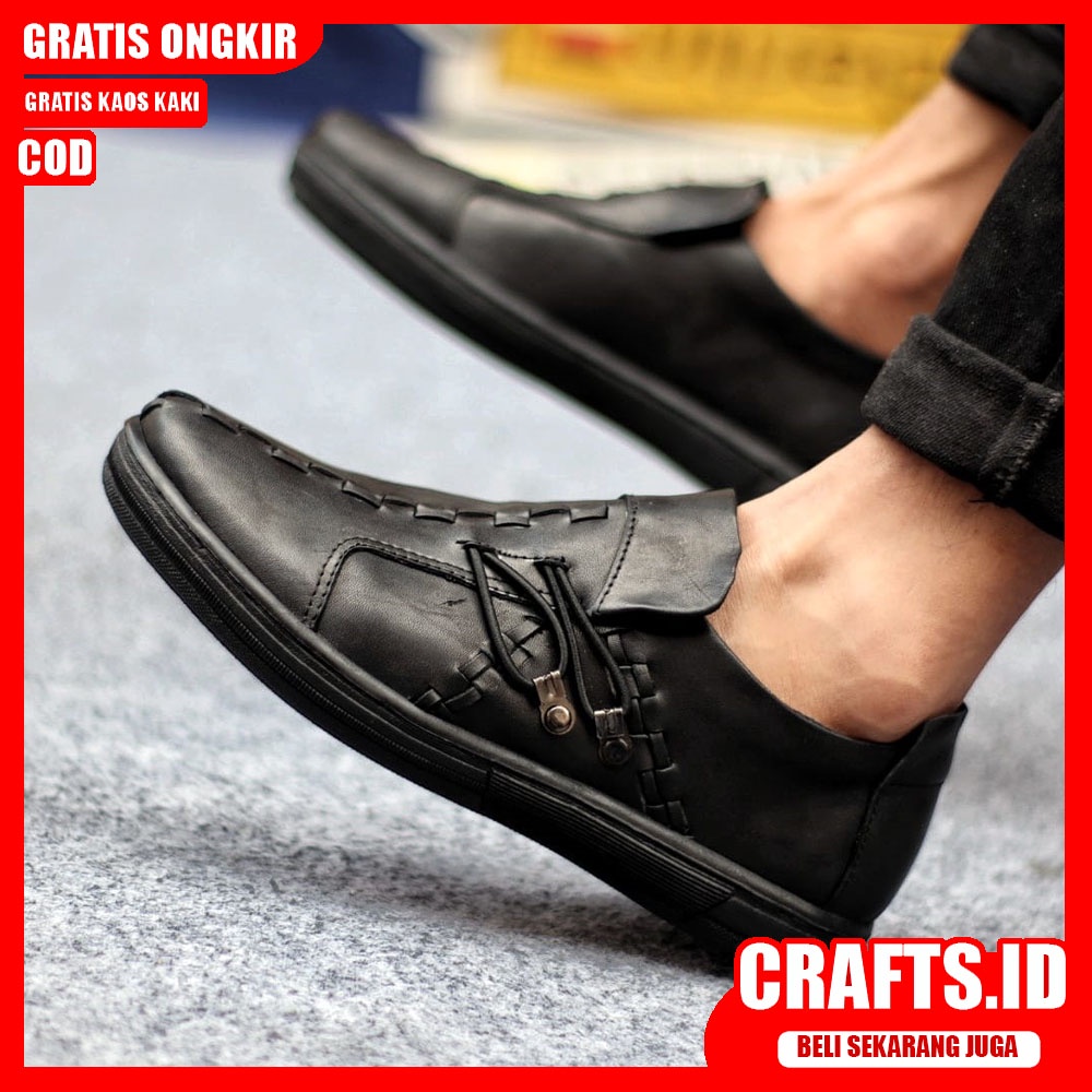 CRAFTS X FIXXI Sepatu Slip On Pria Sepatu Pria Casual Sepatu Kasual Antislip Slop Kulit Asli Kerja Kantor Kondangan Cowok/Cowo Gaya Santai Kekinian Murah Terlaris Original