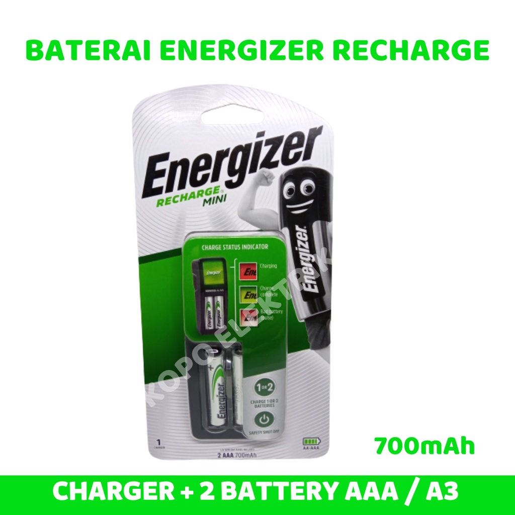 Charger Energizer AA / AAA + 2 pcs Baterai AAA 700Mah RECHARGE Cas Batre ORIGINAL