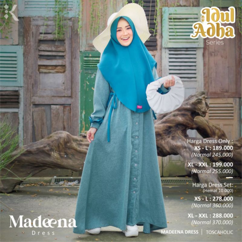 promo madeena dress set by Khalilah hijab harga  278.000 menjadi 236.300