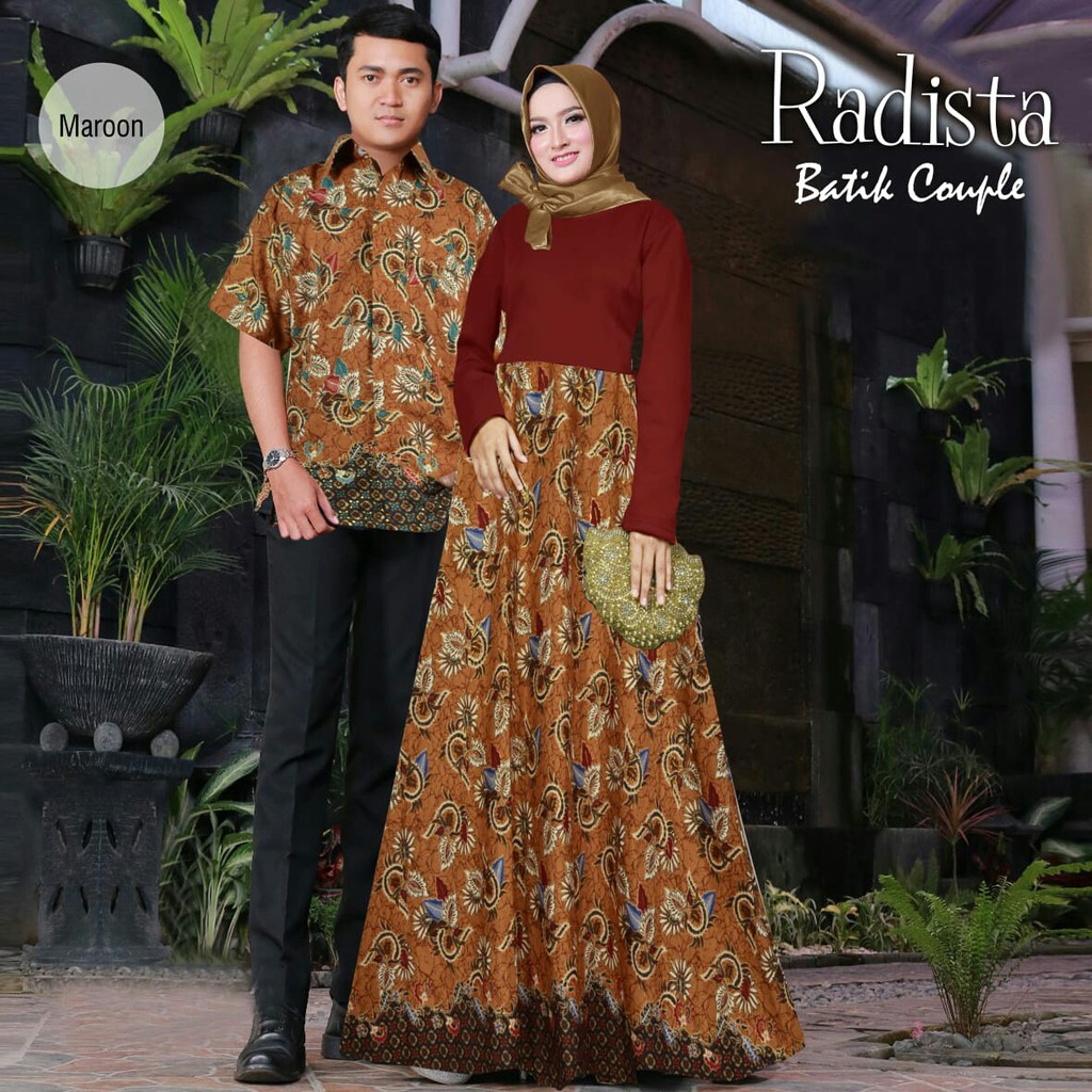 Arnis Radista Batik Couple Tangan Panjang Wanita laki laki 1 set dress batik kemeja batik