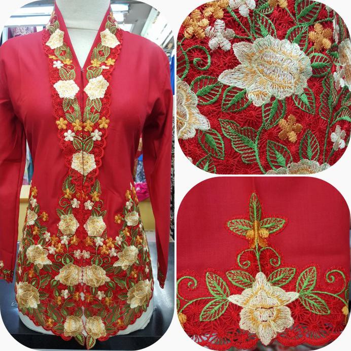 KEBAYA ENCIM MODERN HITAM DAN MERAH - MERAH PANJANG, M