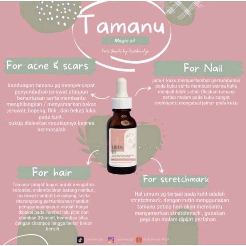 PERLE BEAUTE - Tamanu Oil 100% Murni Penghilang Flek Hitam Bopeng Bekas Jerawat Stertch Mark Aman Viral BPOM