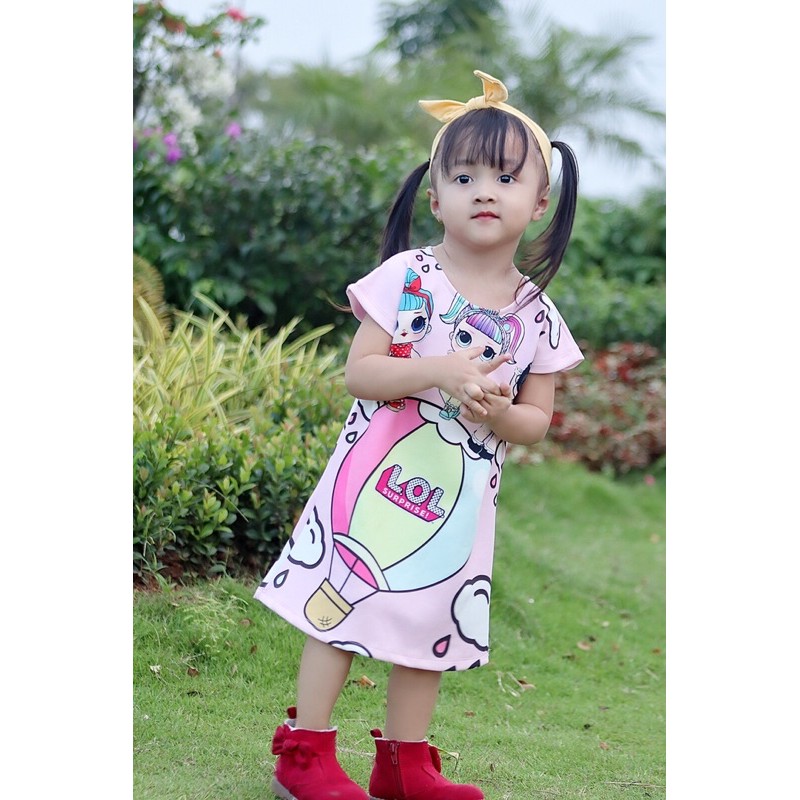 DAILYDRESS SCUBA PRINTING KARAKTER LOL,HOMEDRESS,BAJU ANAK CEWEK,BAJU ANAK LUCU,DRESS ANAK