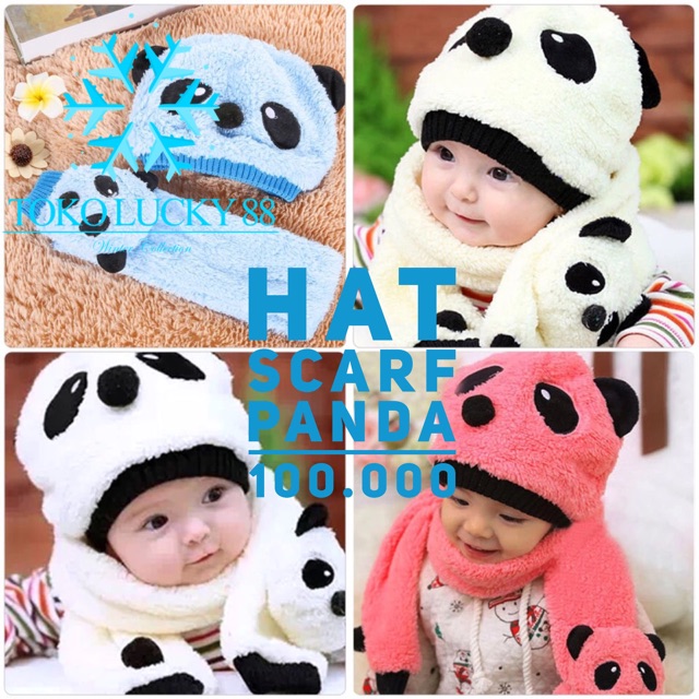 IMPORT Hat Scarf Panda Topi Syal Anak Rajut Wool Domba Musim Dingin