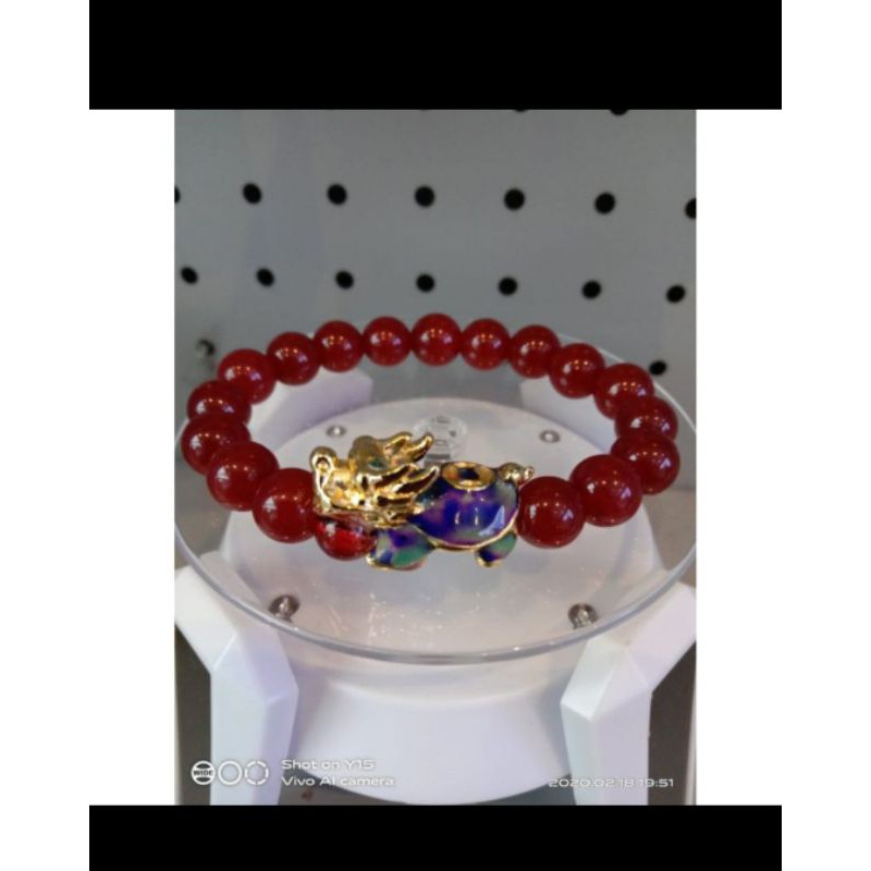 Gelang giok natural pixiu kura naga lucky(berubah warna)/giok merah