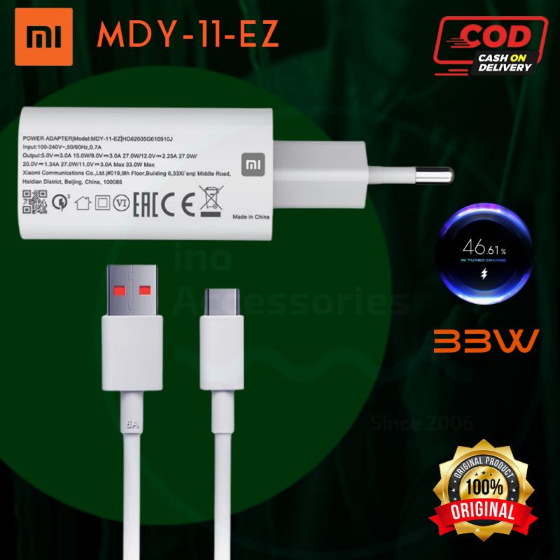 Charger Xiaomi Original 33 Watt Mdy11Ez Mi Turbo Charge Casan Hp Xiomi Mi 9 10 11 Lite Note 9 10 Pro