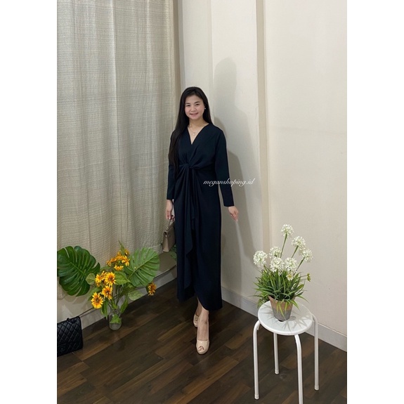 Elencia Dress Long Dress Maxi Dress Fashion Wanita Hijab Friendly - meganshoping-Black