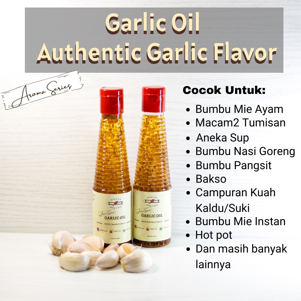 

Garlic Oil by Stacks Food 140ml / Minyak Bawang Putih (Harum & Gurih untuk pelengkap hidangan)