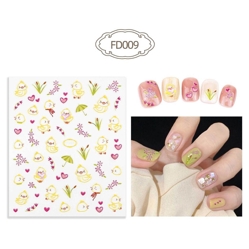 Mxbeauty 5D Timbul Stiker Kuku Hewan Panda Cookie Wanita Bebek DIY Manicure Aksesoris Nail Decals