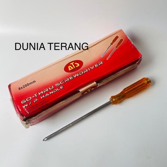 ATS Obeng Gagang Plastik Magnet 8'' 8in 8inch (+) (-) - Obeng Tembus gg Plastik Kuning - Obeng Ketok ATS Panjang Pendek Plus Minus - Go Trough Screwdriver - ATS 8x200mm