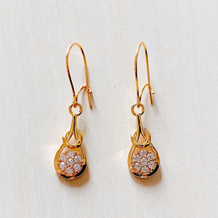 Anting Wanita / Giwang Wanita Rintik Batu Zirconia Gold