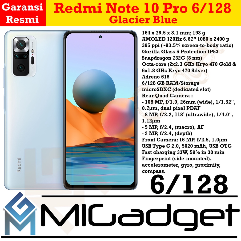 Redmi Note 10 Pro 6/128 108MP 120Hz AMOLED Garansi Resmi