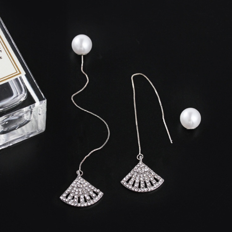 Sterling silver jarum Korea halus panjang anting-anting berbentuk kipas wanita rumbai anting-anting