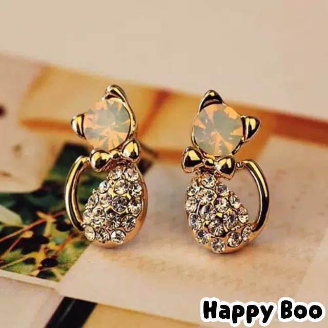 Anting cat gold permata white anting cato stainless steel earings anting stainless kucing import