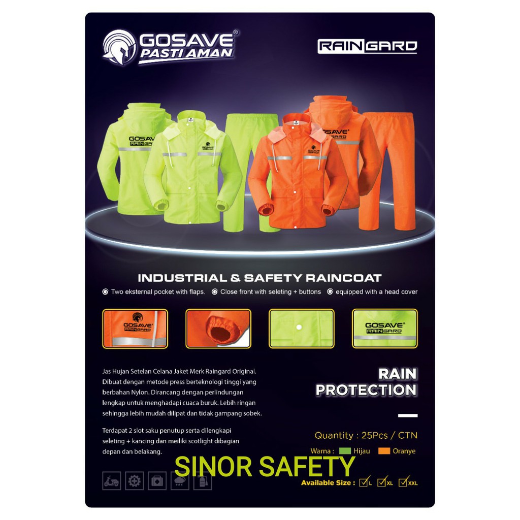 Jas Hujan RAINGARD ORANGE dan HIJAU Industrial Safety Raincoat Setelan Baju Celana Motor