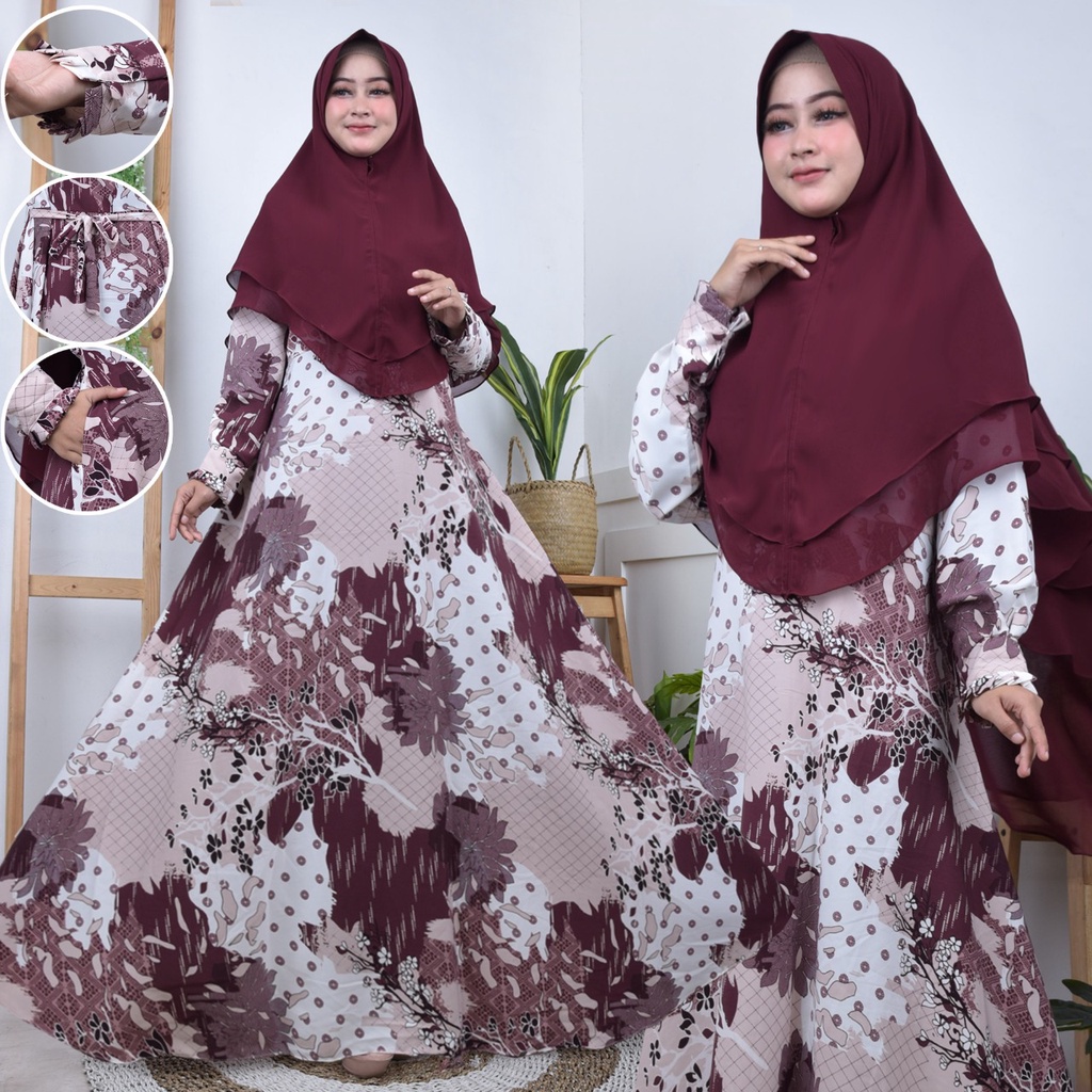 Arashi  maxi syari motif batik gamis murah monalisa premium set hijab fashion muslim grosir baju murah