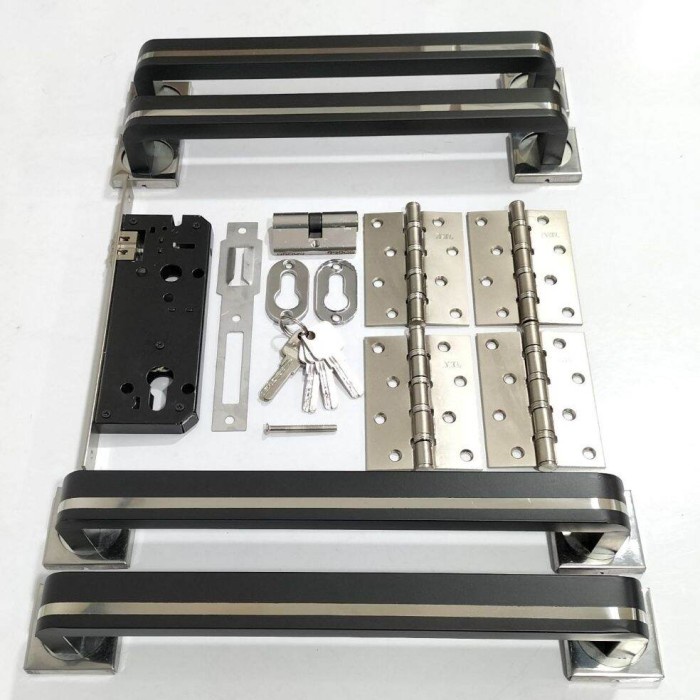 PEGANGAN PINTU RUMAH 33CM 2122 33.06 JMJ HITAM 2PASANG+BODY+ENGSEL (G799@2,D42,D41@2)