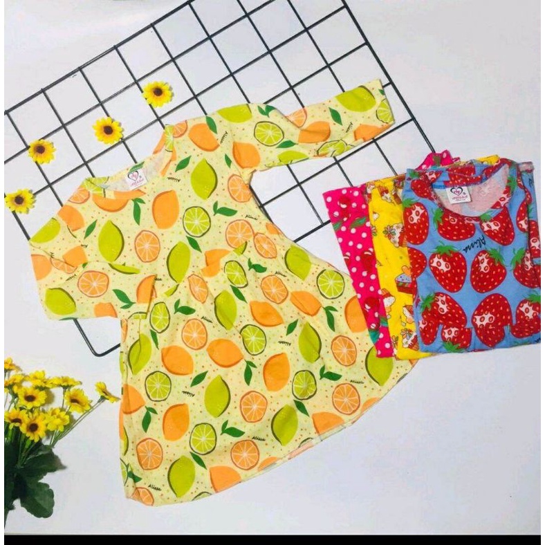 Dress Anak Perempuan Panjang Harian 1 - 5th motif bahan kaos Baju Tunik Bayi Balita Dres tokozifa25