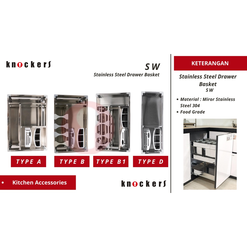 STAINLESS STEEL 304 DRAWER BASKET / SW / KNOCKERS INDONESIA