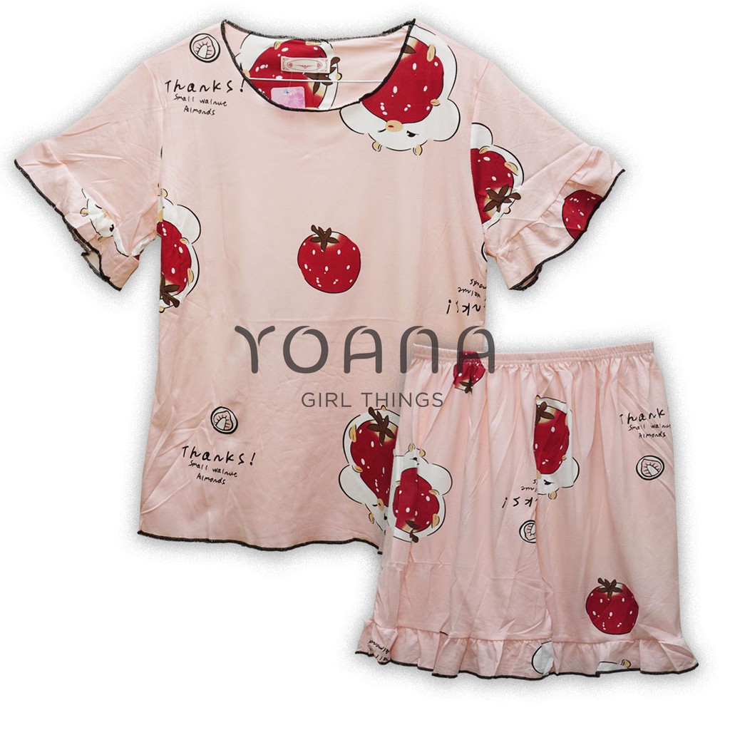 Hamster Strawberry Set Baju Casual Baju Tidur Piyama