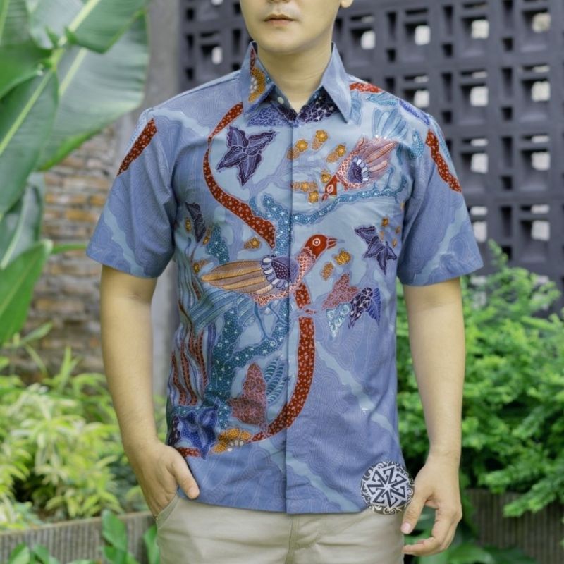 kemeja batik pria lengan pendek batik tulis berlapis trikot BL823