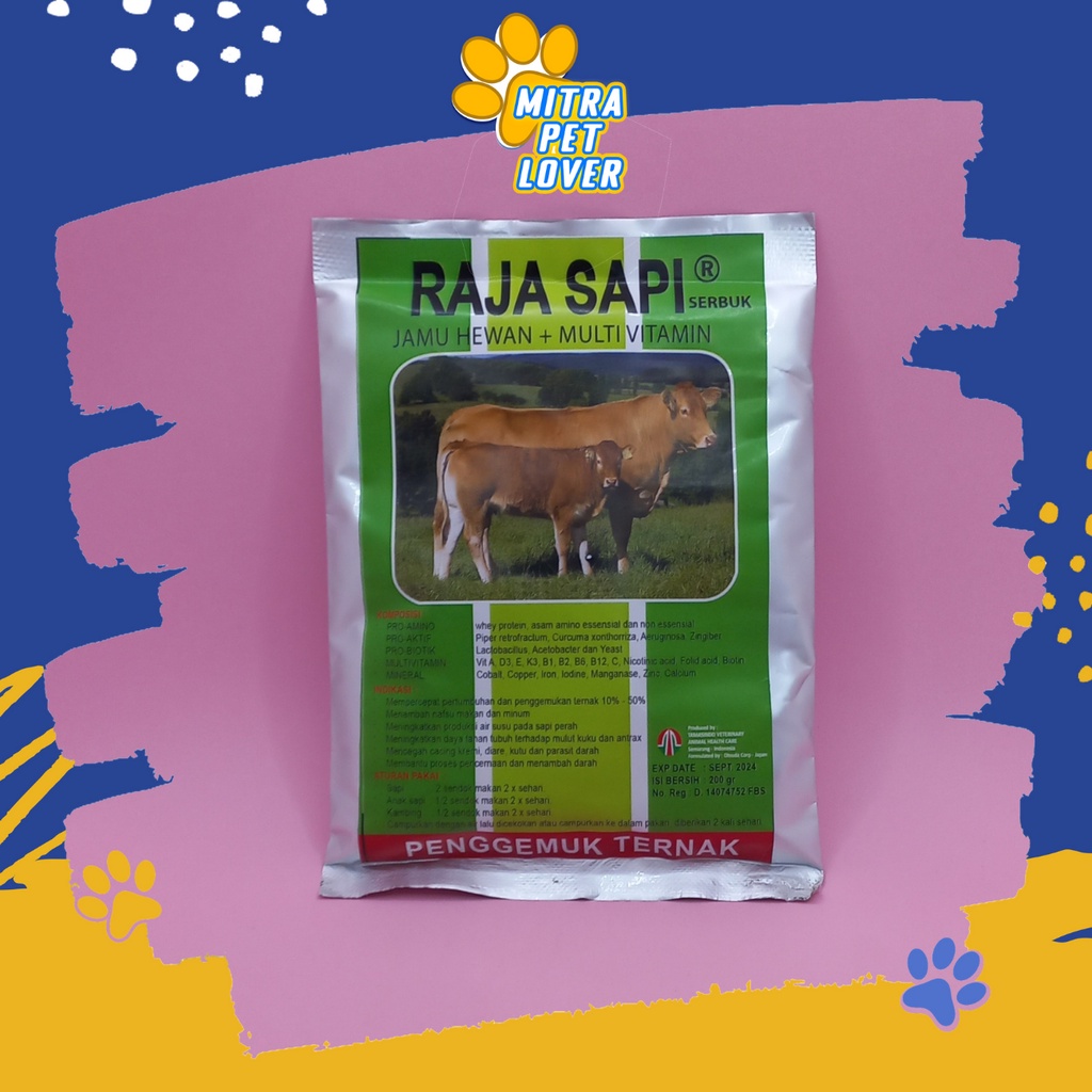 PEMACU PERTUMBUHAN TERNAK - RAJA SAPI SERBUK 200 GR - VITAMIN SUPLEMEN SAPI KAMBING KUDA BABI DOMBA - TINGKATKAN NAFSU MAKAN &amp; PRODUKSI AIR SUSU PERAH - MURAH GARANSI ASLI ORIGINAL - ANIMAL TAMASINDO OBAT KESEHATAN HEWAN BINATANG PELIHARAAN MITRAPETLOVER