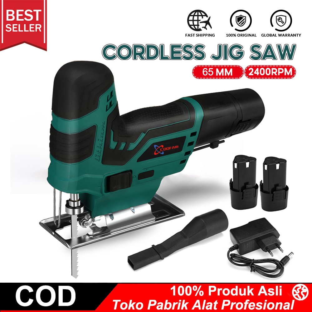 COOFARI GST 12 V-Li Cordless Jigsaw Cordless Jig Saw Sudut Pemotong Adjustable Electric Jigsaw Portable Multi-Fungsi Woodworking Alat Listrik