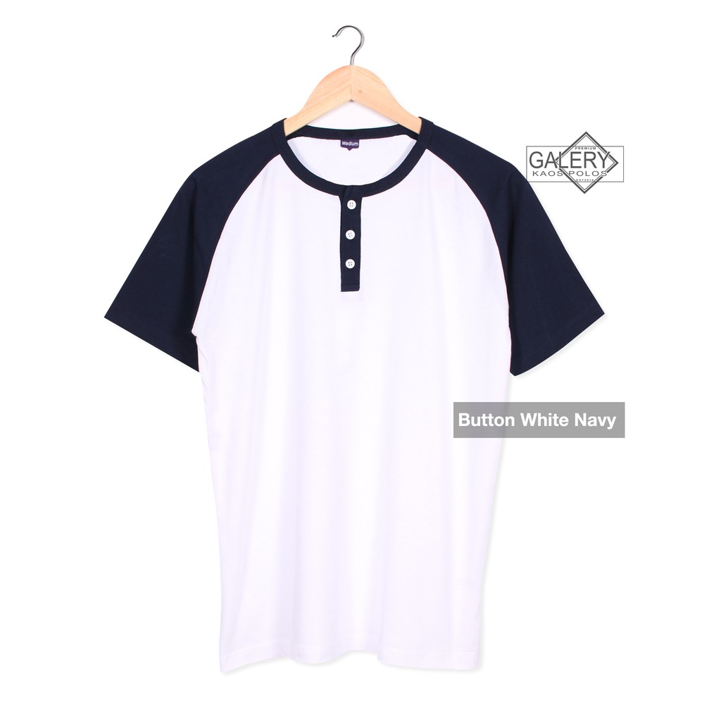 KAOS POLOS CEWEK COWOK HENLEY WHITE NAVY 30S TANGAN PENDEK BAHAN ADEM PAS BANGET BUAT SANTAI