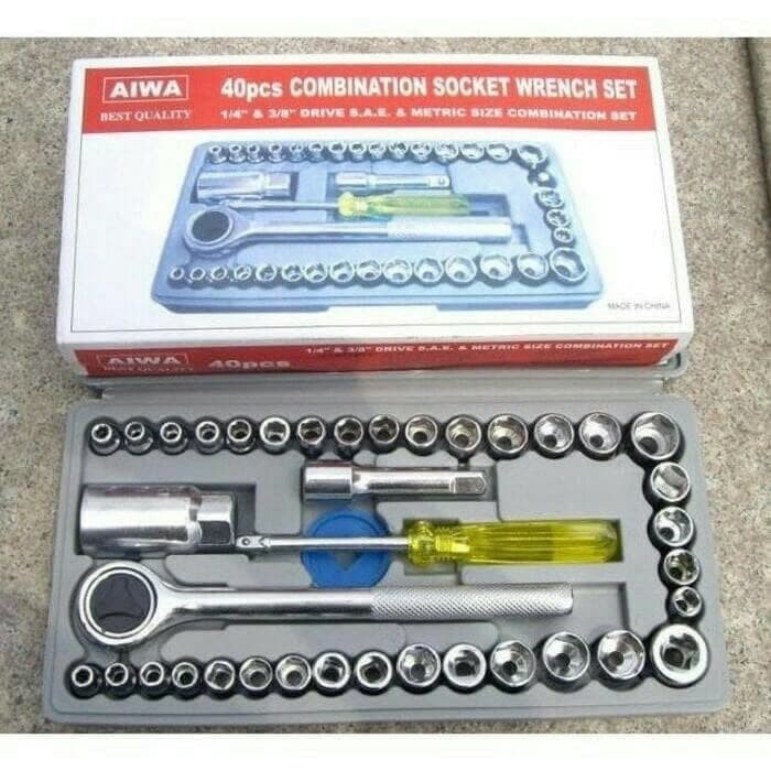 Serbagrosirmurah AIWA Kunci Shock Kunci Pas Sok Inggris Obeng Tools ISI 40 pc