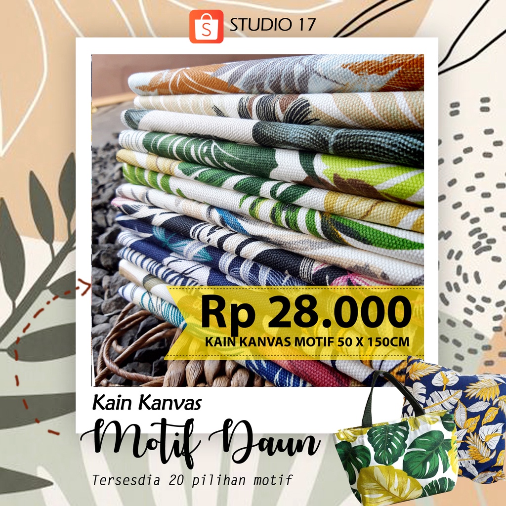 Kain Kanvas Katun Motif Size 150cm x 50cm Tebal 12oz Bermotif Daun