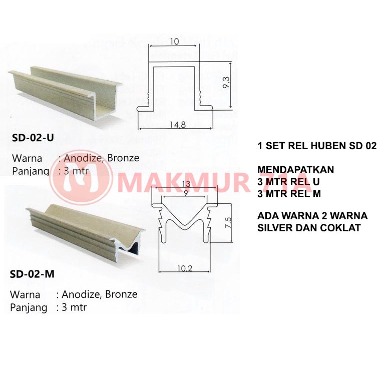 Rel Pintu Lemari Sliding HUBEN SD 02 / REL U dan M / Rel Lemari Geser