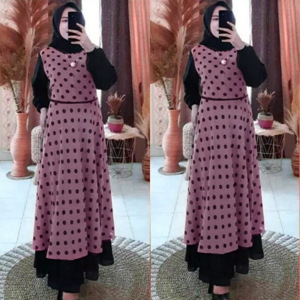 kayla maxi ceruty bebydoll kombinasi/gamis syarii ceruty susun