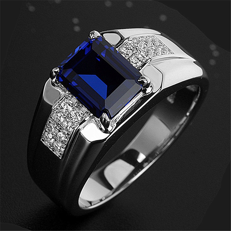 Cincin Emerald Sapphire Inlaid Zircon Dapat Disesuaikan Untuk Pria