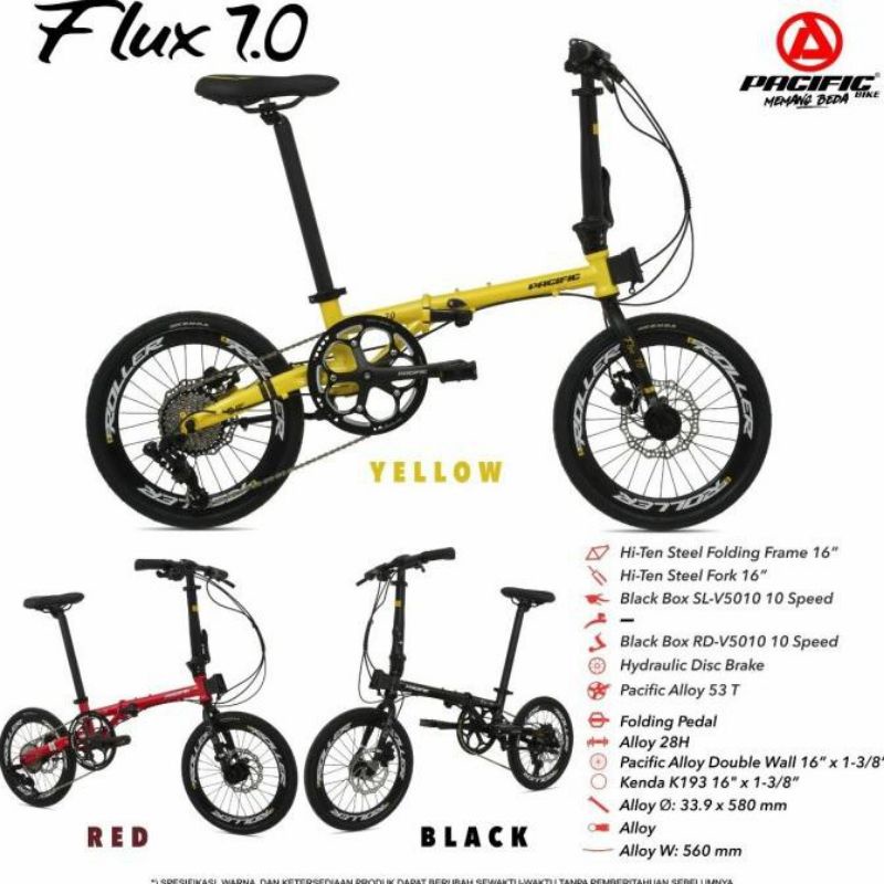 SEPEDA LIPAT 16 INCH PACIFIC FLUX 7.0  FLUX 5.0 HIDROLIK 10 SPEED ASLI MURAH