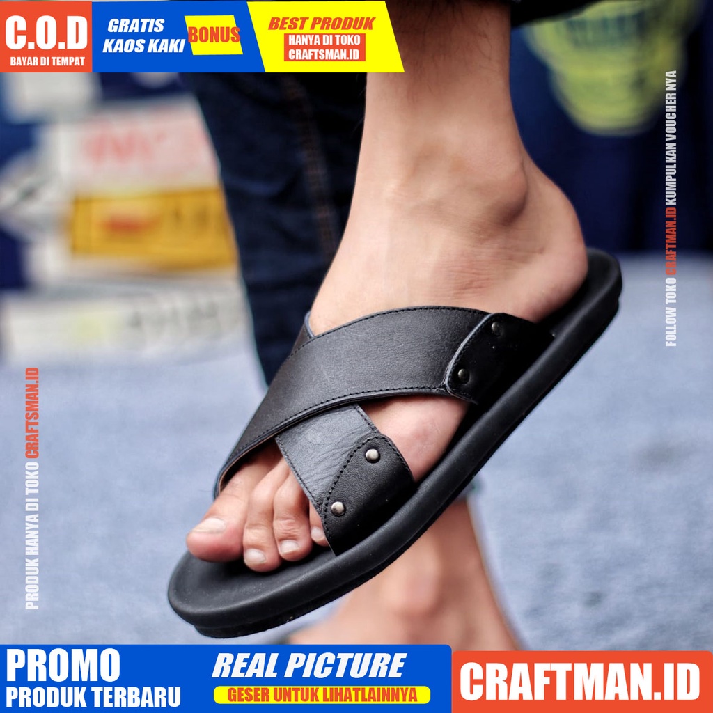 CRAFST X XMIN  Sandal Kulit Asli Sendal Pria