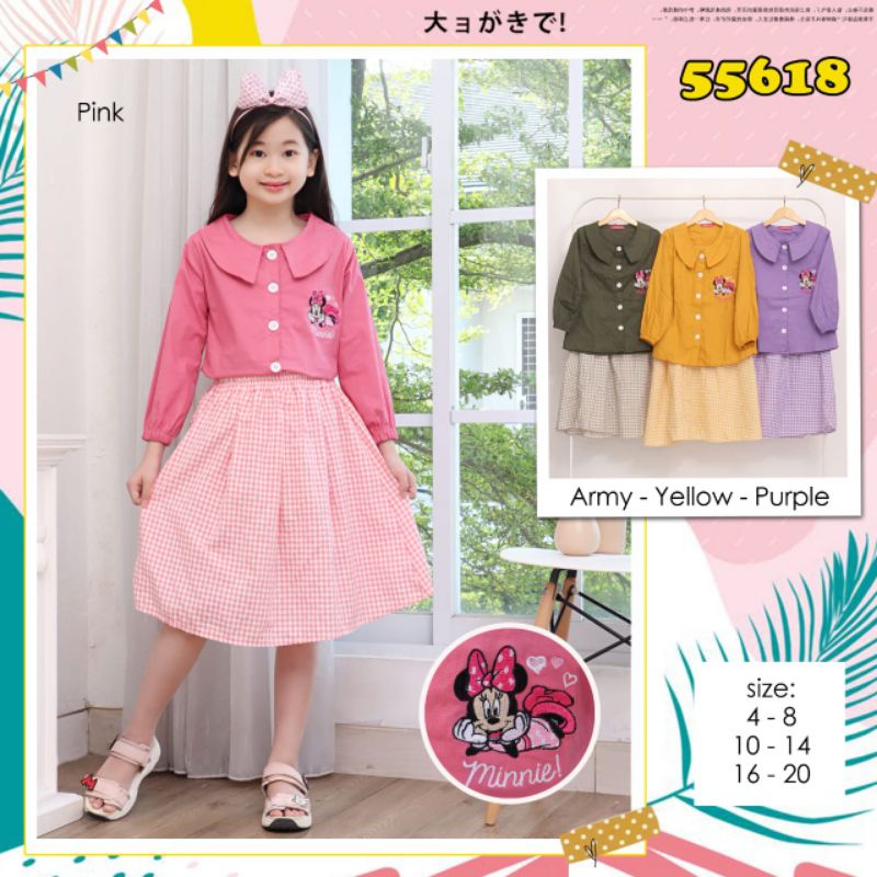 [GROSIR] Setelan Rok Kotak Gingham Anak Fashion Katun Warna Pastel untuk 4-8 tahun Kids Catherine