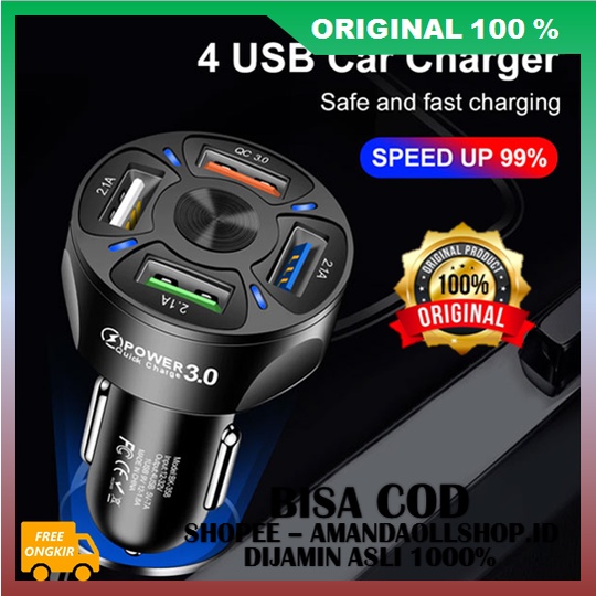 4 USB Car Charger Thunderbolt Car Charger 4 Port USB Charger Mobil ASLI